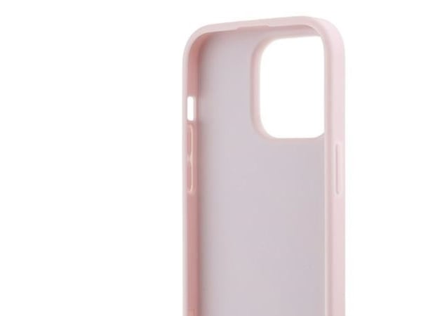 Karl Lagerfeld diagonalt quiltat Script-skal till iPhone 14 Pro - rosa