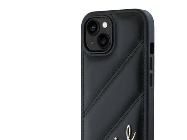 Karl Lagerfeld Diagonal Quilted Script etui til iPhone 14 / 15 / 13 - svart
