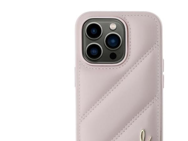 Karl Lagerfeld diagonalt quiltet script-deksel til iPhone 14 Pro Max - rosa