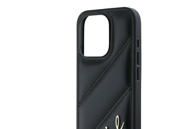Karl Lagerfeld diagonalt vattert Script-deksel til iPhone 15 Pro - svart