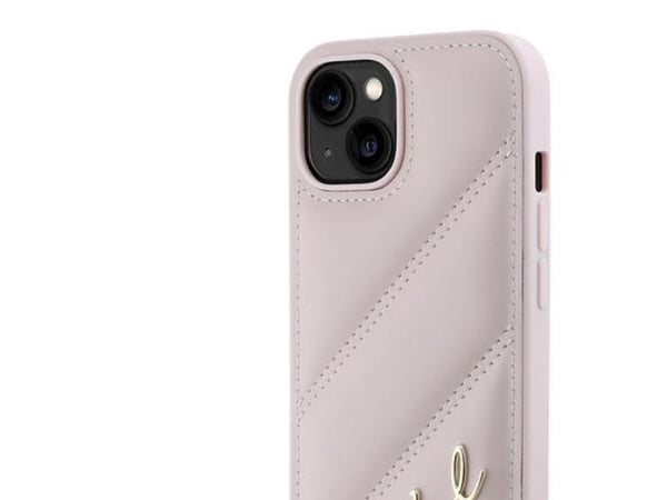 Hurtel Karl Lagerfeld diagonalt quiltet script-deksel til iPhone 15/14/13 - Rosa