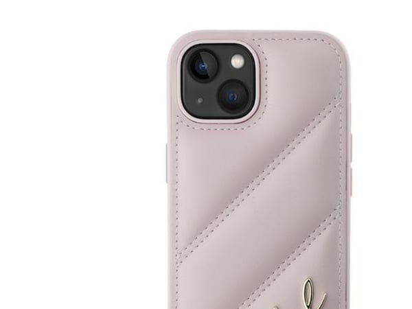 Hurtel Karl Lagerfeld diagonalt quiltet script-deksel til iPhone 15/14/13 - Rosa