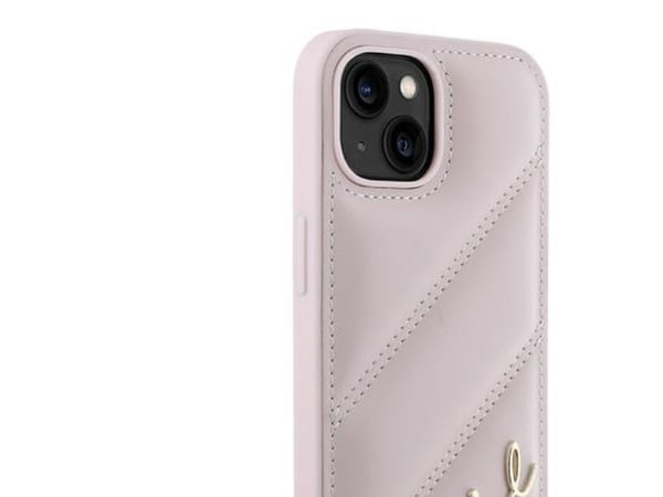Hurtel Karl Lagerfeld diagonalt quiltet script-deksel til iPhone 15/14/13 - Rosa