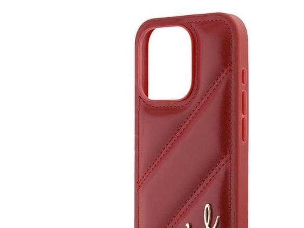 Karl Lagerfeld diagonalt quiltet script-deksel til iPhone 15 Pro Max - rød