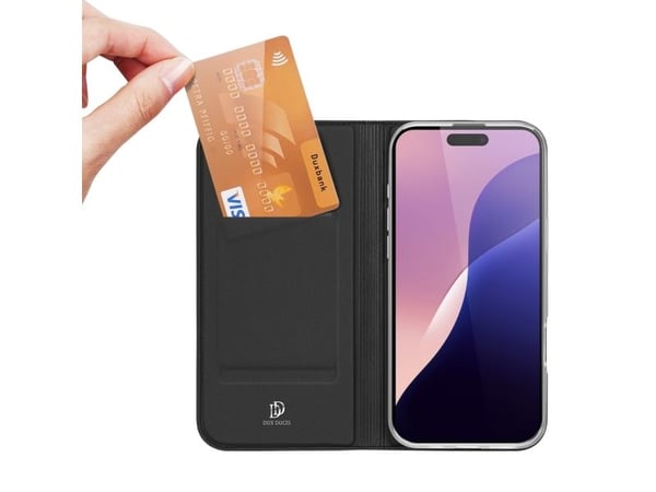 Dux Ducis Skin Pro-deksel til iPhone 16 Pro med flip og kortholder - svart