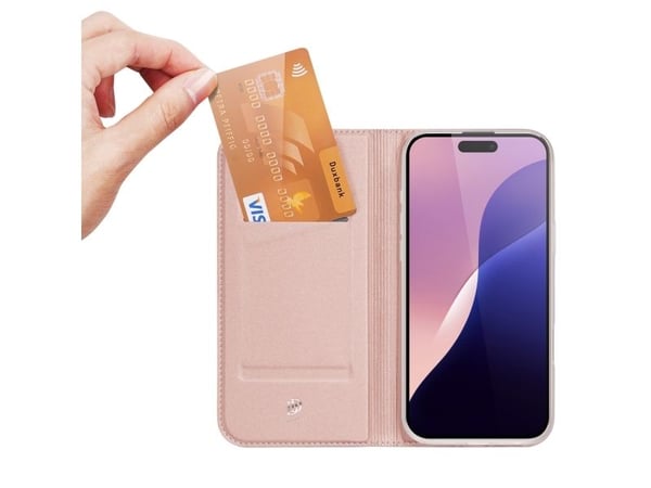 Dux Ducis Skin Pro iPhone 16 Pro Max deksel med flip og kortholder - Pink