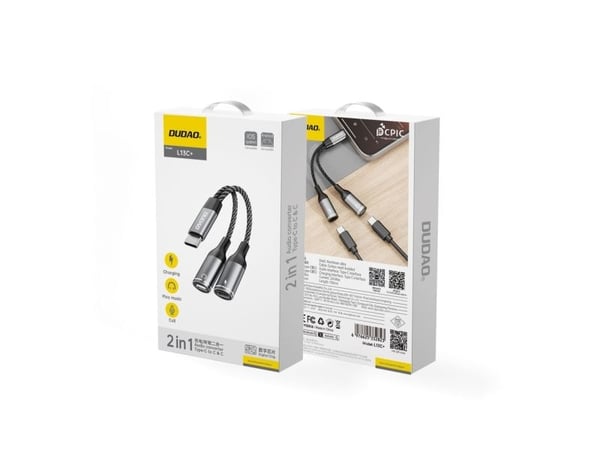 Dudao USB-adapter Dudao L13C+ 2-i-1 USB-C-adapter - grå