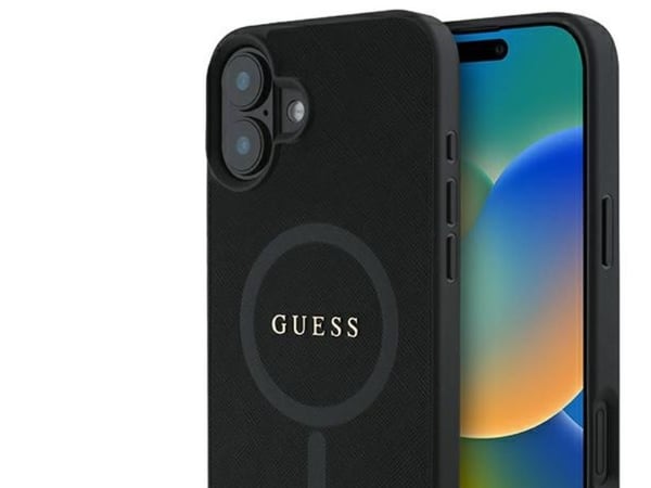 Guess Saffiano Classic Logo MagSafe iPhone 16 Plus deksel - svart