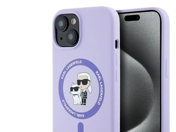 Karl Lagerfeld Silikon Karl&amp;Choupette Heads Ring MagSafe skydd till iPhone 15 - lilla