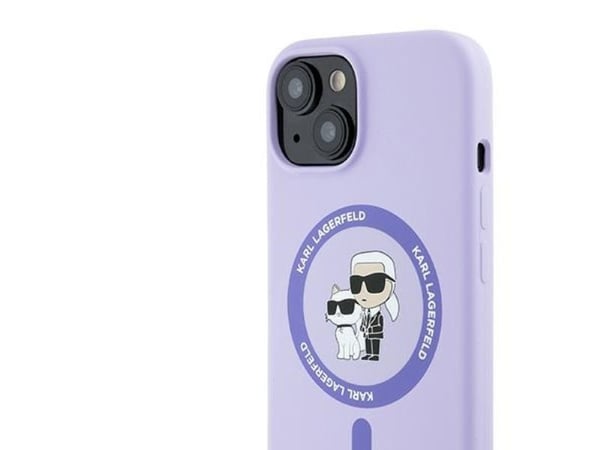 Karl Lagerfeld Silikon Karl&amp;Choupette Heads Ring MagSafe skydd till iPhone 15 - lilla