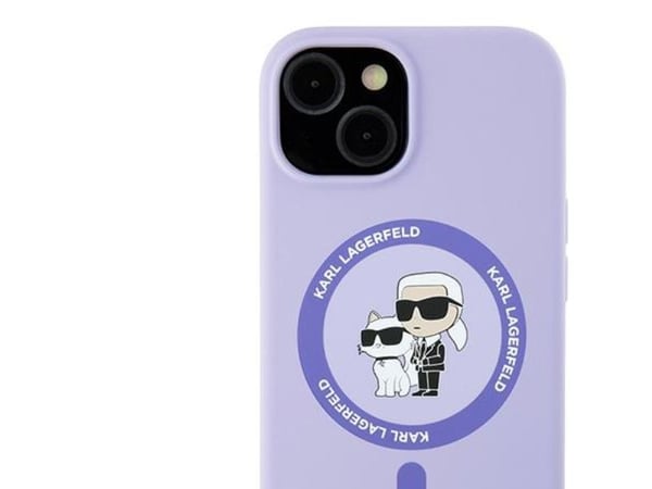 Karl Lagerfeld Silikon Karl&amp;Choupette Heads Ring MagSafe skydd till iPhone 15 - lilla