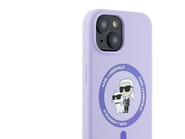 Karl Lagerfeld Silikon Karl&amp;Choupette Heads Ring MagSafe skydd till iPhone 15 - lilla