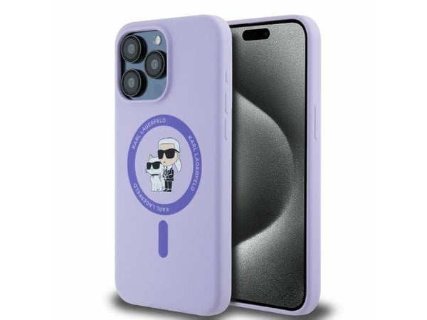 Karl Lagerfeld silikon Karl & Choupette-hoder ring MagSafe-etuiet til iPhone 15 Pro Max - lilla