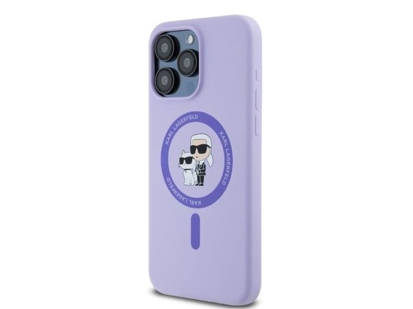 Karl Lagerfeld silikon Karl & Choupette-hoder ring MagSafe-etuiet til iPhone 15 Pro Max - lilla