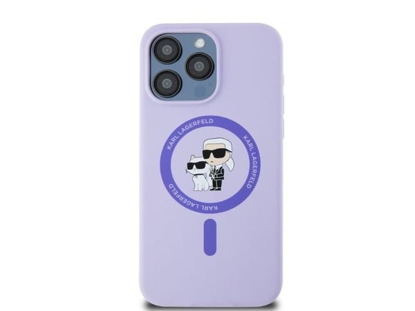 Karl Lagerfeld silikon Karl & Choupette-hoder ring MagSafe-etuiet til iPhone 15 Pro Max - lilla