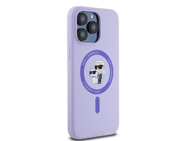 Karl Lagerfeld silikon Karl & Choupette-hoder ring MagSafe-etuiet til iPhone 15 Pro Max - lilla