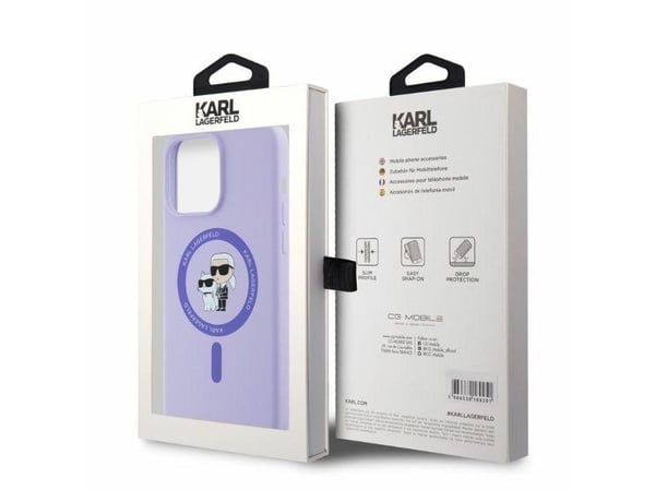 Karl Lagerfeld silikon Karl & Choupette-hoder ring MagSafe-etuiet til iPhone 15 Pro Max - lilla