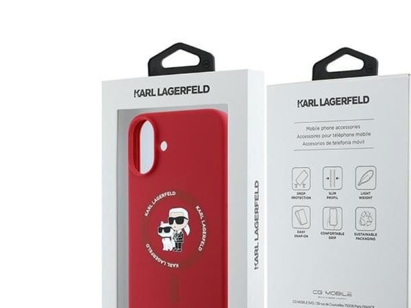 Karl Lagerfeld KARL LAGERFELD kotelo IPHONE 16 Plus yhteensopiva MagSafe KLHMP16MSCMKCRHR (silikoni KC Body Ring) punainen