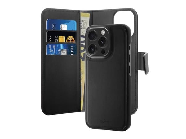 Etui z ekoskóry Puro Wallet Detachable MagSafe 2w1 z klapką i portfelem do iPhone 16 Pro - lajittelu