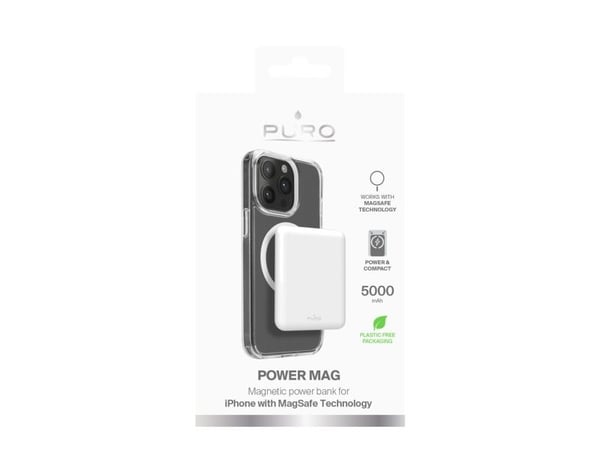 PURO Power Mag, 5000 mAh, Trådløs lading, Hvit