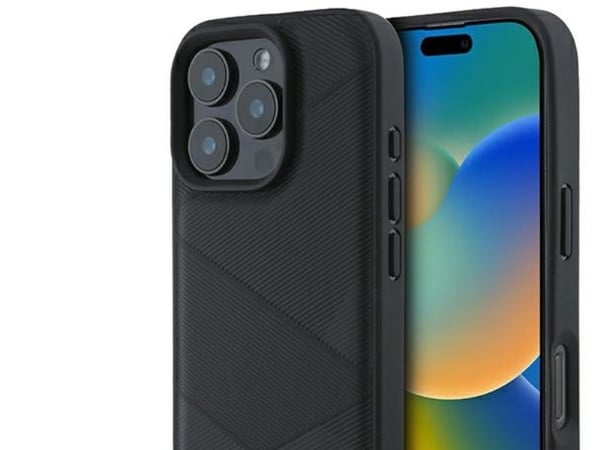 BMW Signature lær med mønster “crossing lines” deksel til iPhone 16 Pro - svart