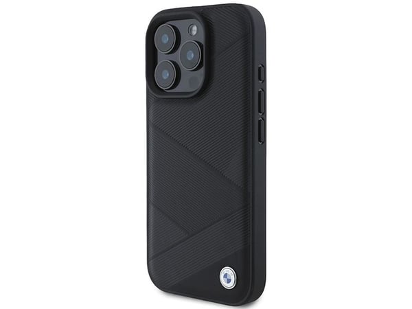 BMW Signature lær med mønster “crossing lines” deksel til iPhone 16 Pro - svart