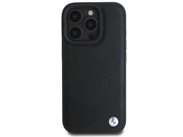 BMW Signature lær med mønster “crossing lines” deksel til iPhone 16 Pro - svart