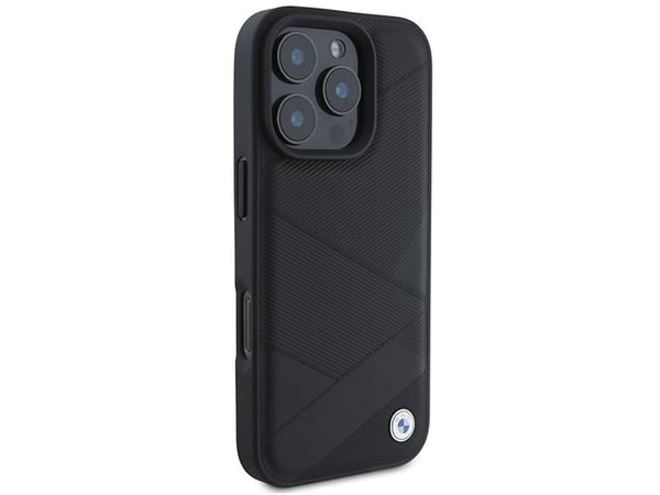 BMW Signature lær med mønster “crossing lines” deksel til iPhone 16 Pro - svart
