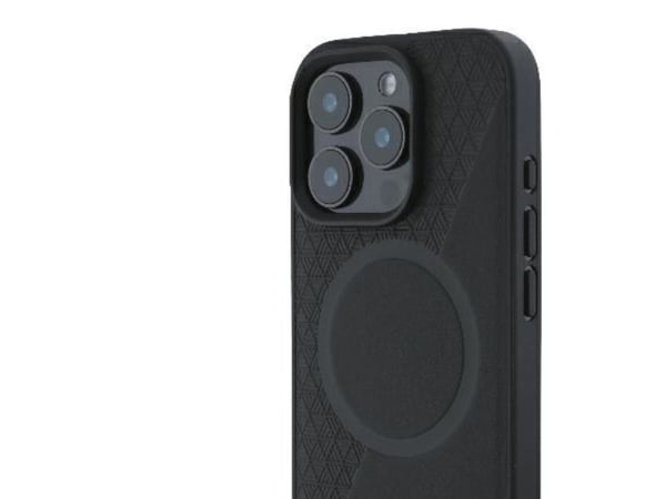 BMW Signature lær halvstruktur & sirkel MagSafe-etu for iPhone 16 Pro - svart