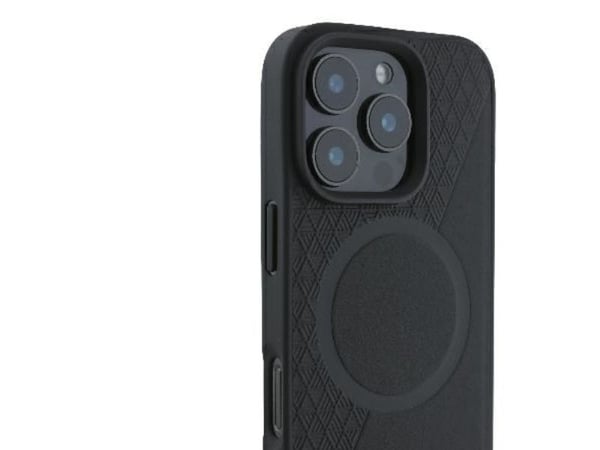 BMW Signature lær halvstruktur & sirkel MagSafe-etu for iPhone 16 Pro - svart