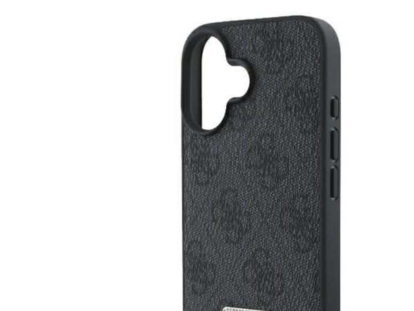 Guess lær metall logo strass crossbody-deksel for iPhone 16 - svart