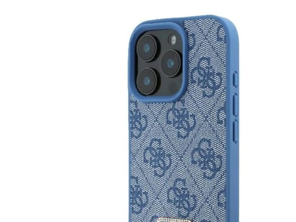 Guess läder metal-logga strass crossbody-skal till iPhone 16 Pro Max - Blå