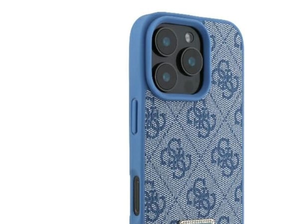 Guess läder metal-logga strass crossbody-skal till iPhone 16 Pro Max - Blå
