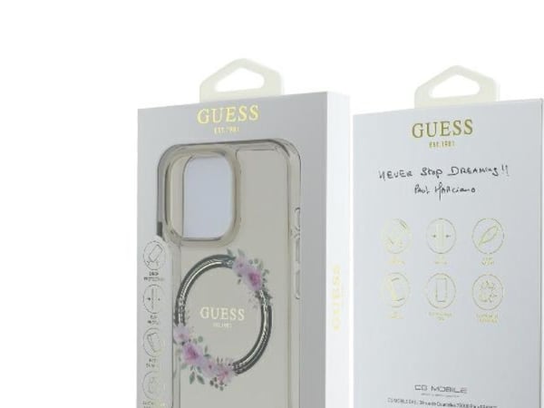 Guess IML Flowers Wreath MagSafe-etui til iPhone 16 Pro - svart