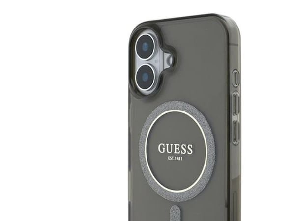 Guess IML Glitter Circle MagSafe-skal till iPhone 16 - svart