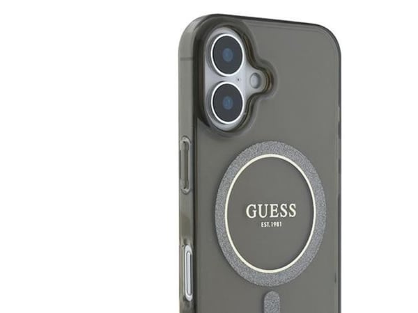Guess IML Glitter Circle MagSafe-skal till iPhone 16 - svart