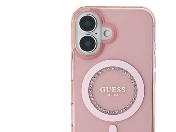 Guess IML rhinestones MagSafe-deksel til iPhone 16 - pink
