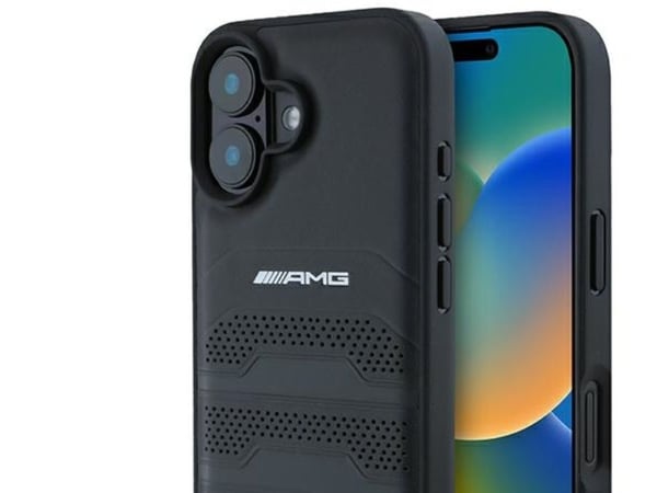 AMG läderpräglade linjer svart logga iPhone 16-fodral - svart