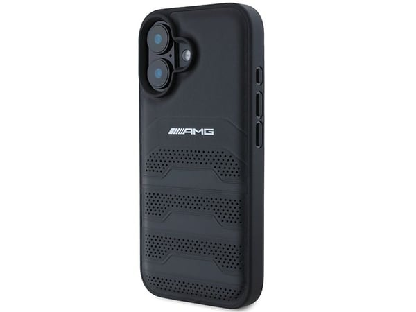 AMG läderpräglade linjer svart logga iPhone 16-fodral - svart