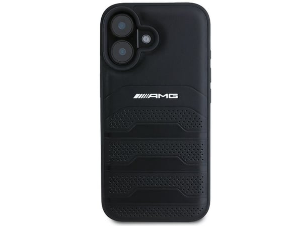 AMG läderpräglade linjer svart logga iPhone 16-fodral - svart