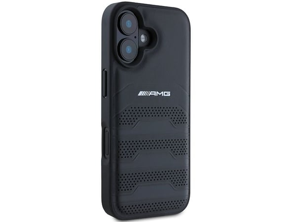 AMG läderpräglade linjer svart logga iPhone 16-fodral - svart