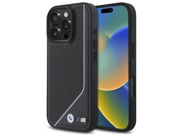 BMW M perforert vridd linje MagSafe-telefondeksel til iPhone 16 Pro - svart