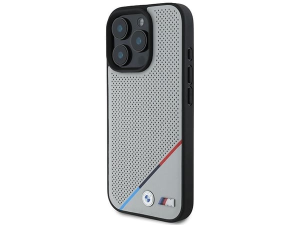 BMW M perforerat tricolor MagSafe-skal till iPhone 16 Pro - grå