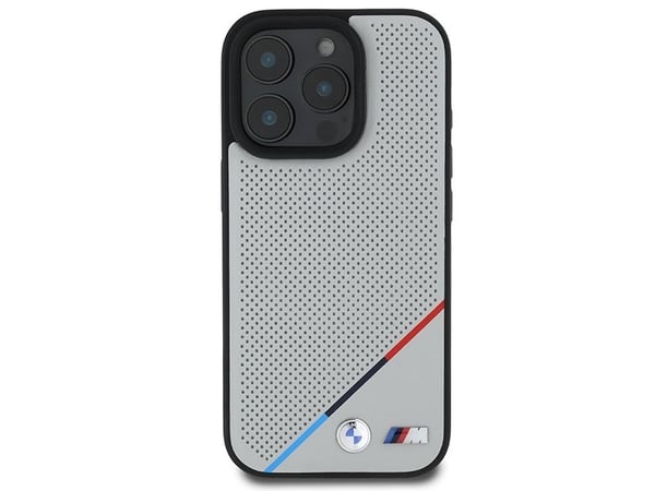 BMW M perforerat tricolor MagSafe-skal till iPhone 16 Pro - grå