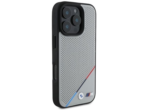 BMW M perforerat tricolor MagSafe-skal till iPhone 16 Pro - grå