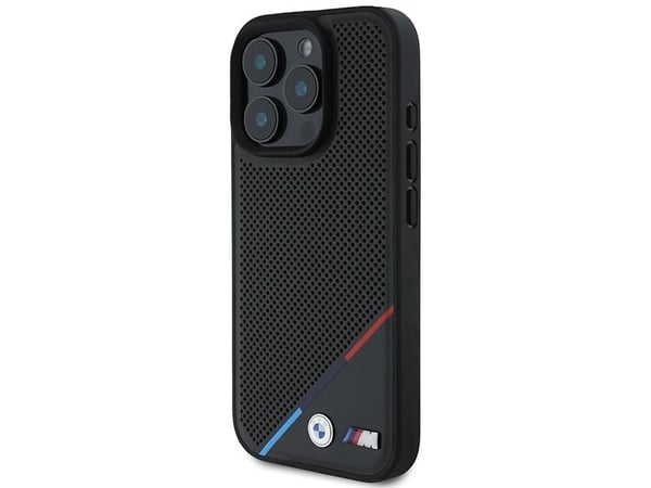 BMW M perforerad tricolor line MagSafe-skal till iPhone 16 Pro - svart