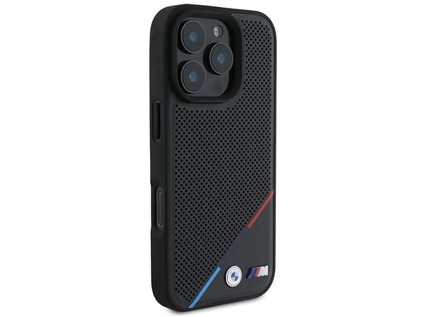 BMW M perforerad tricolor line MagSafe-skal till iPhone 16 Pro - svart