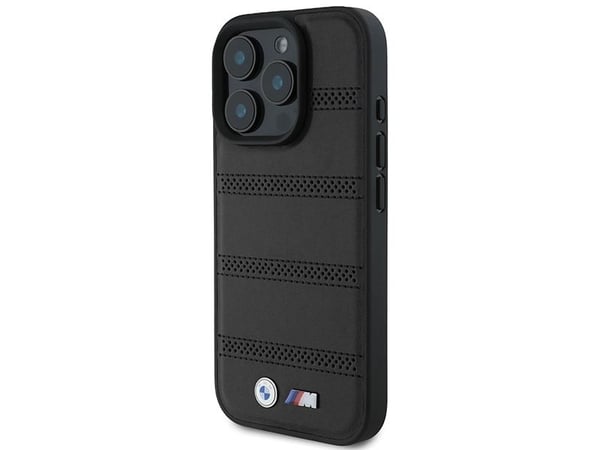 BMW M perforerad och sömmad linje MagSafe-fodral för iPhone 16 Pro - svart