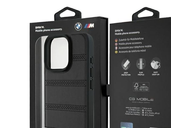 BMW M perforerad och sömmad linje MagSafe-fodral för iPhone 16 Pro - svart