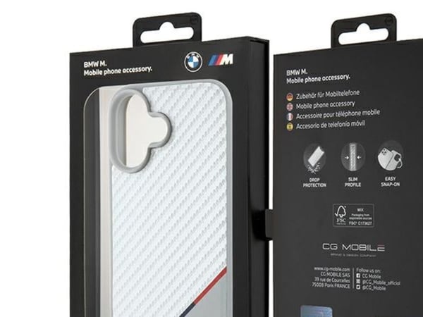 BMW M Carbon Tricolor Line MagSafe-deksel for iPhone 16 - grå